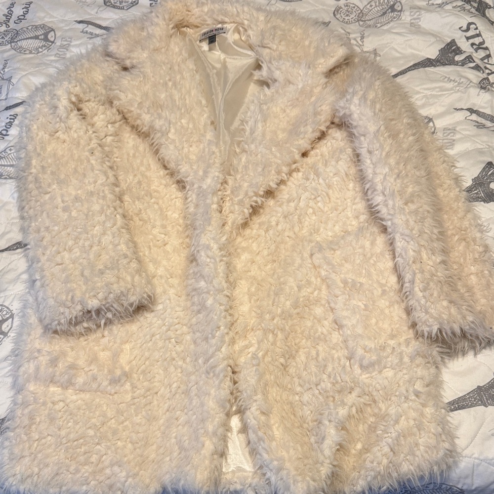 Fashion Nova Cream Teddy Jacket